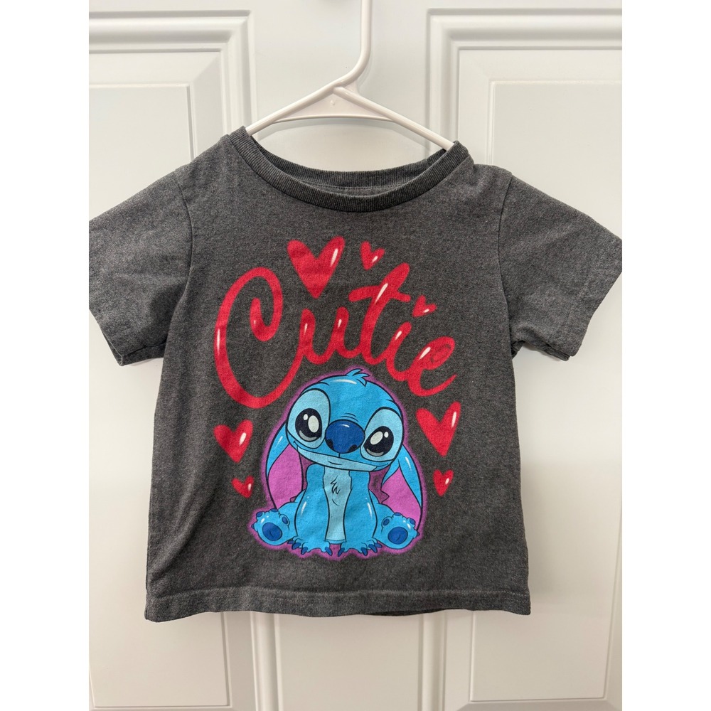 Disney Stitch Girls Charcoal Heather Cutie Graphic T-Shirt Size 4 Lilo & Stitch